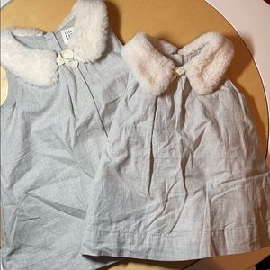 Baby gap gray faux fur collar lined dress